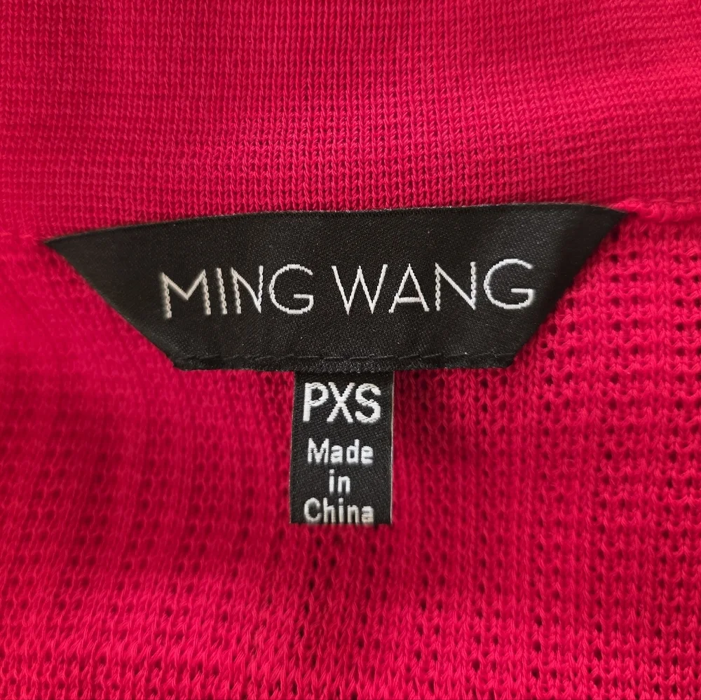MING WANG Red Textured Stripe‎ Black Piped Sweater Jacket - Size PXS